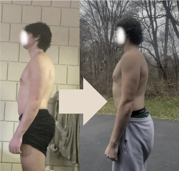 Member posture change, side profile before and after