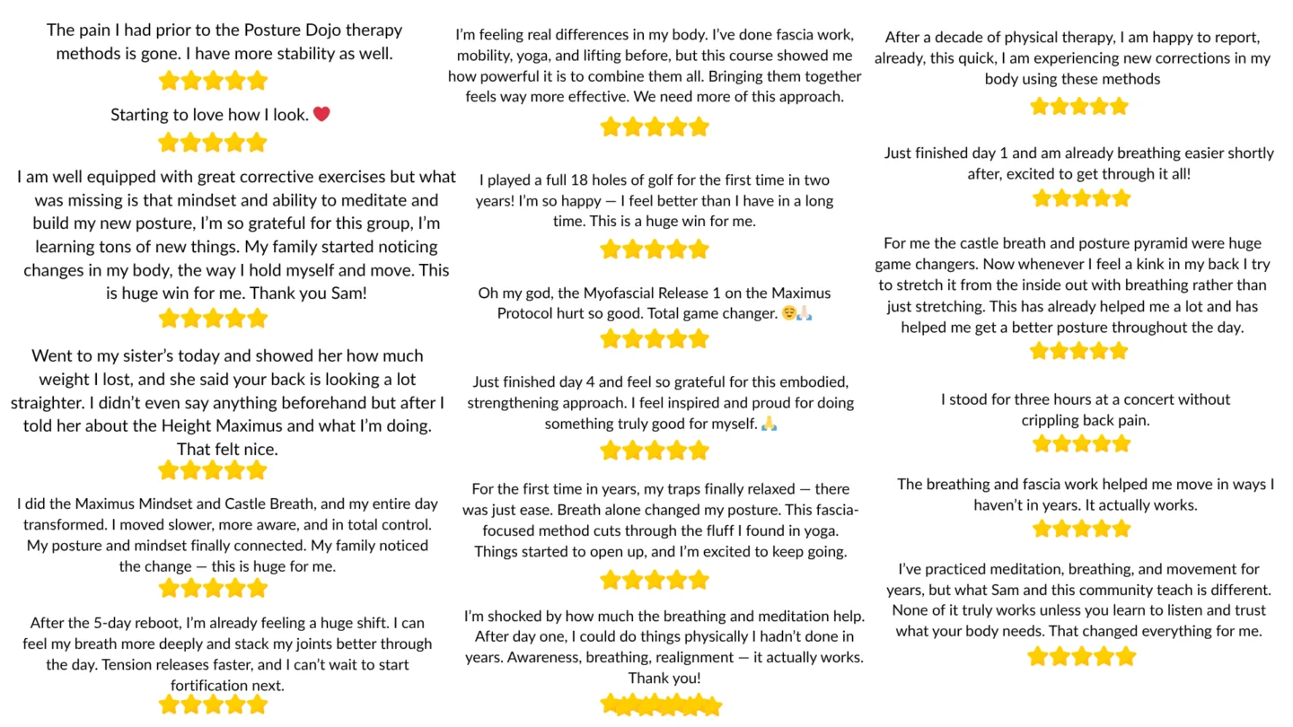 Wall of five-star written reviews from members